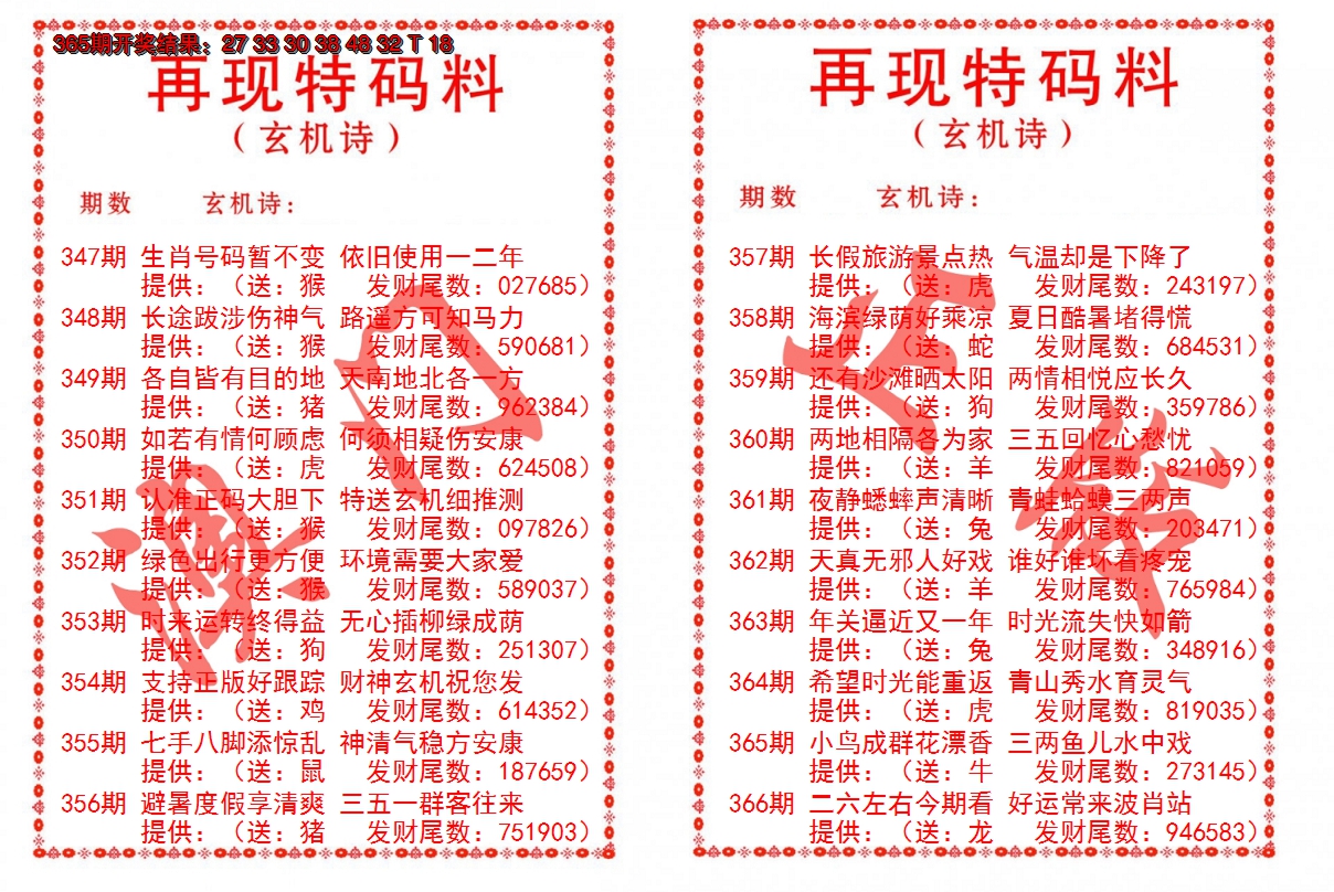 2024366期再现特码料