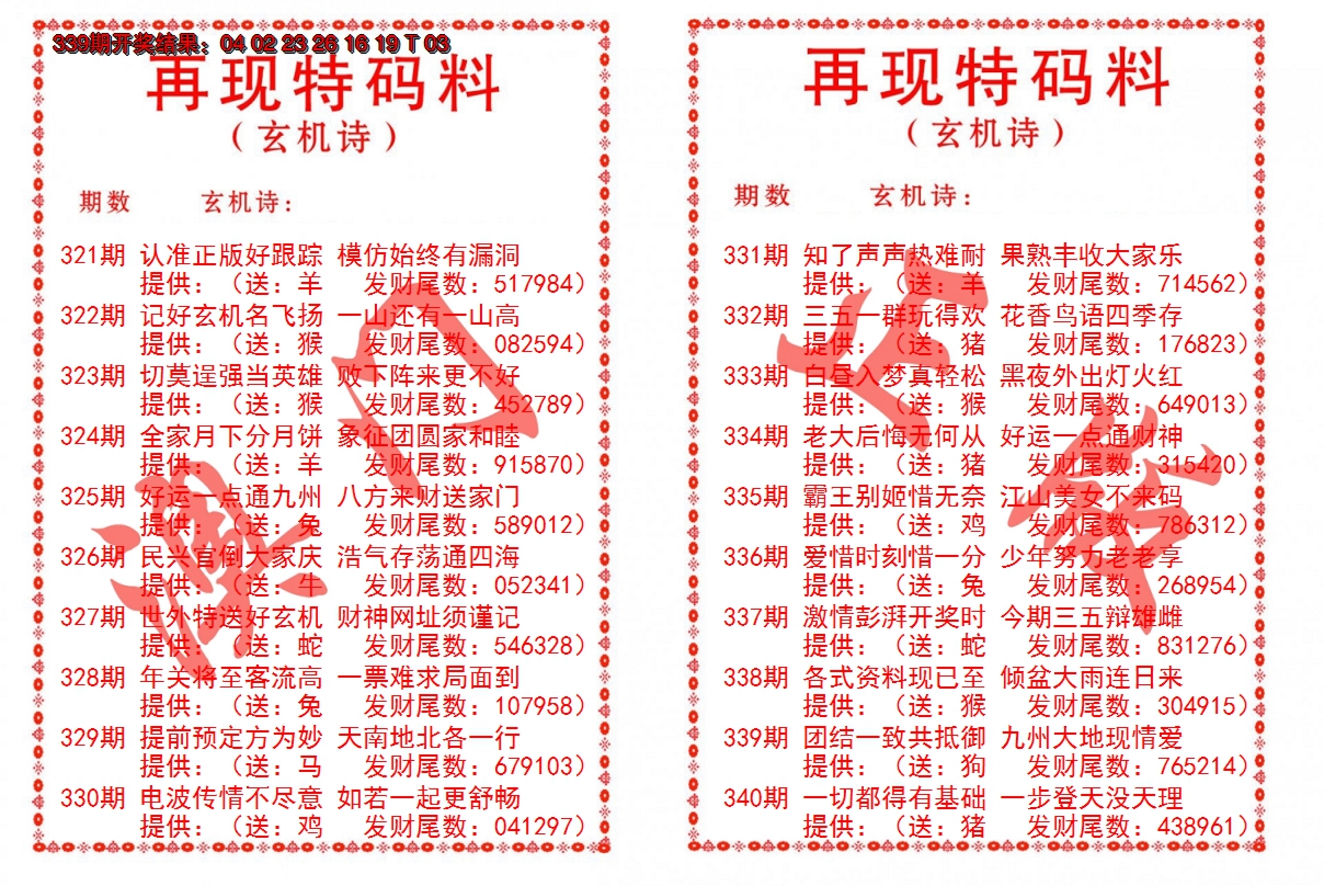 2024340期再现特码料