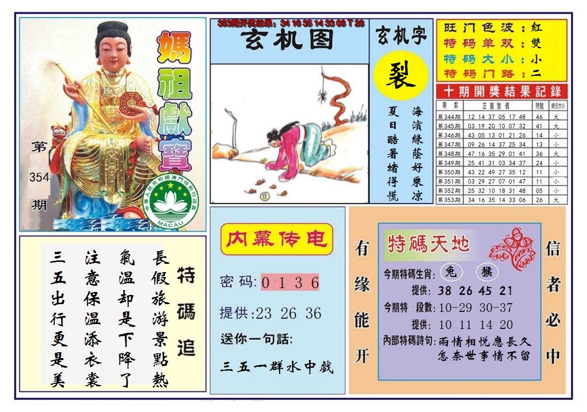 2024354期马祖献宝
