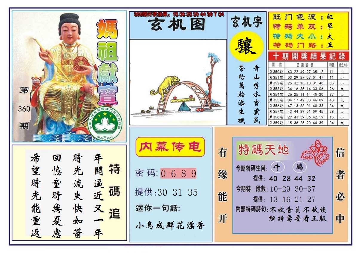 2024360期马祖献宝