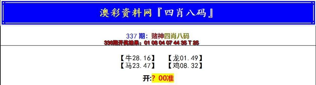 2024337期赌神四肖八码