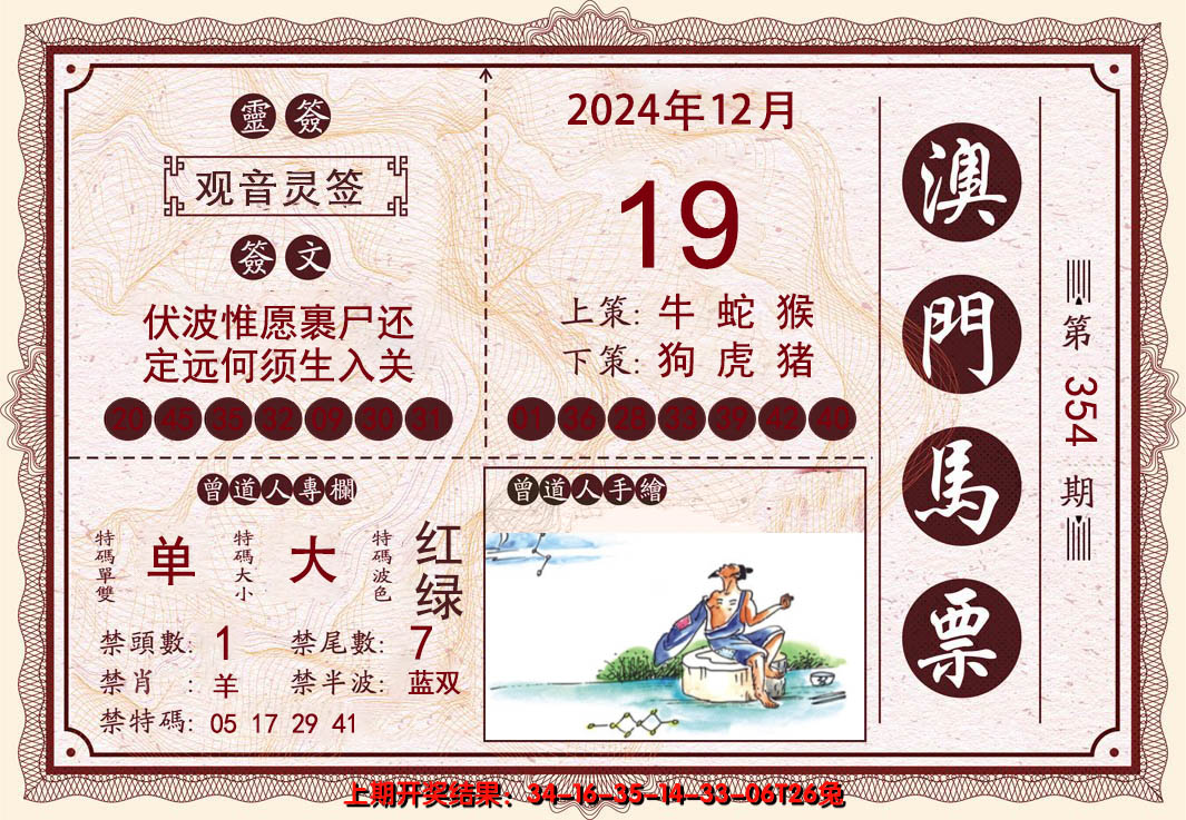 2024354期澳门马票