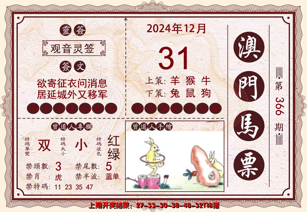 2024366期澳门马票