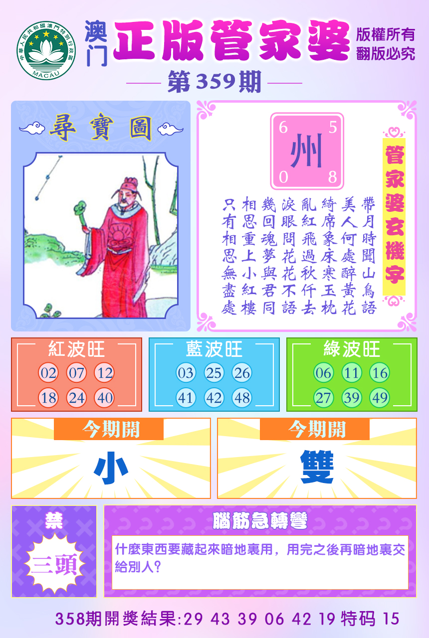 2024359期正版管家婆