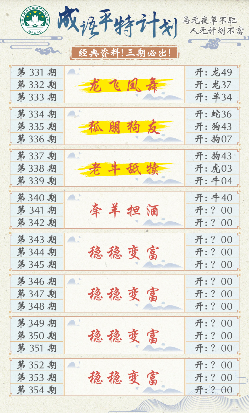 2024341期成语平特计划