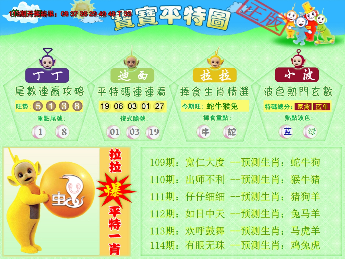 2024114期天线宝宝平特图