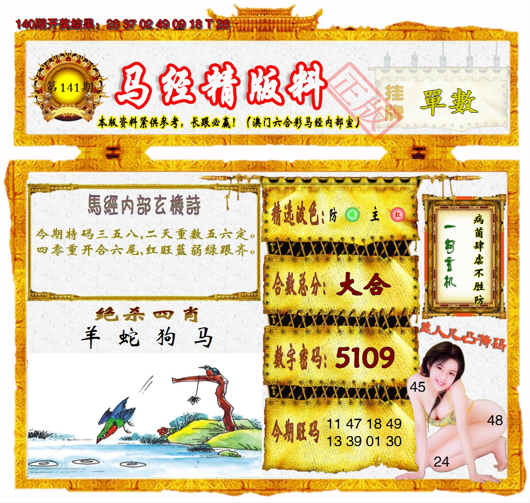 2024141期马经精版料