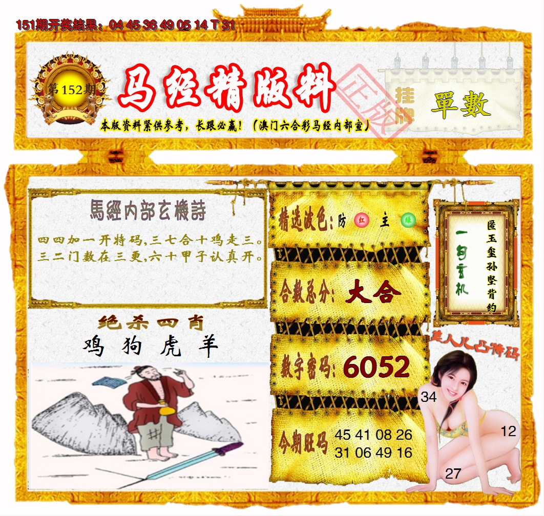 2024152期马经精版料