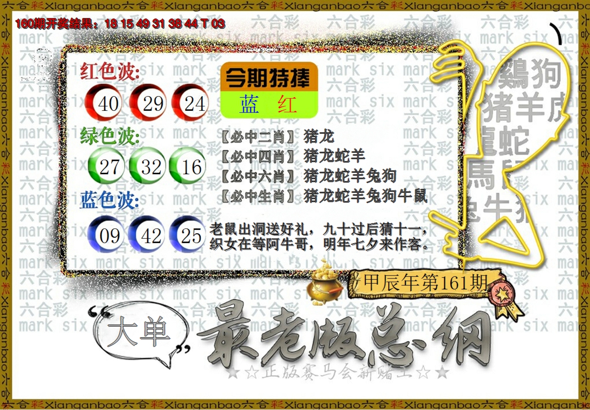 2024161期最老版总纲