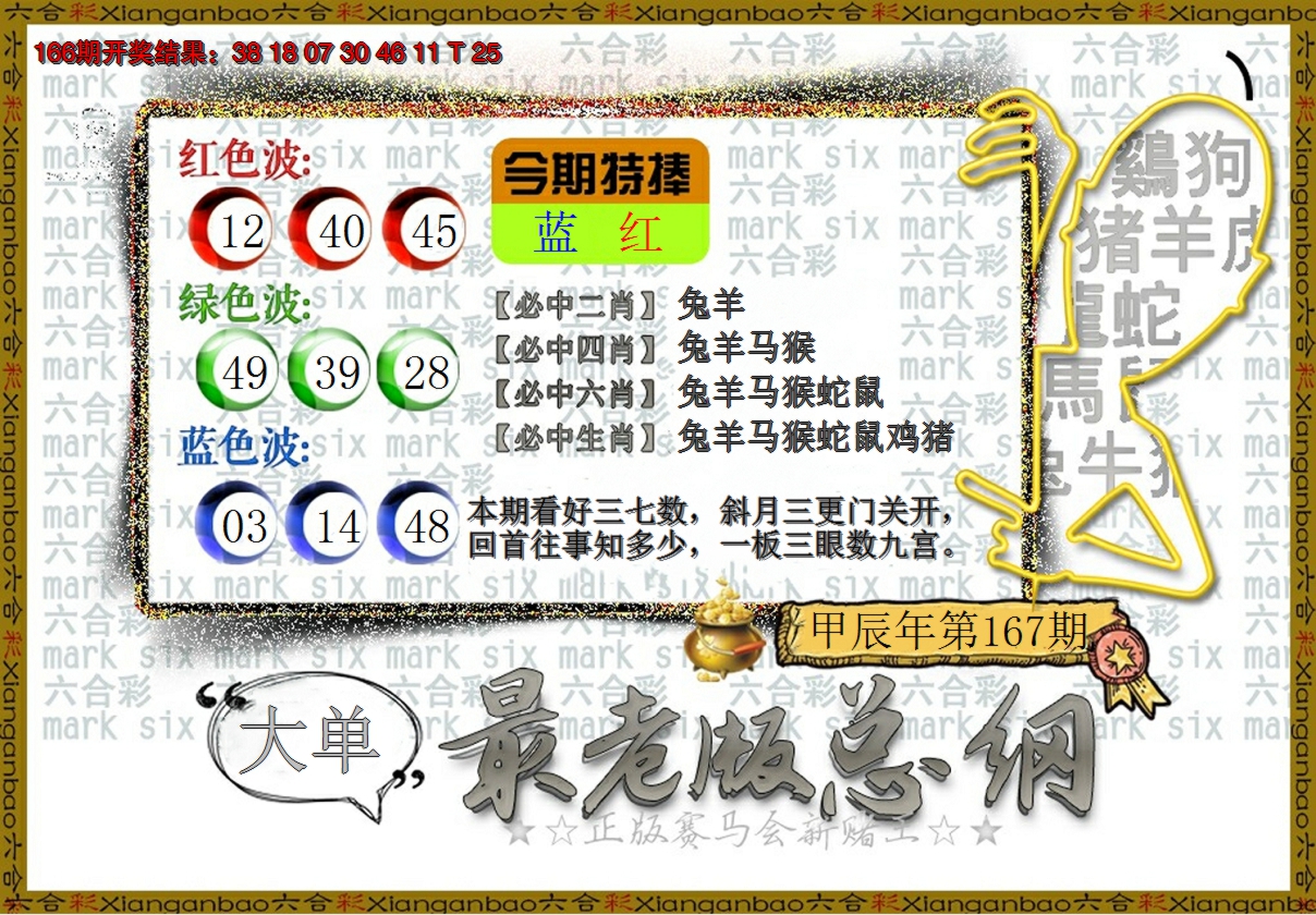 2024167期最老版总纲
