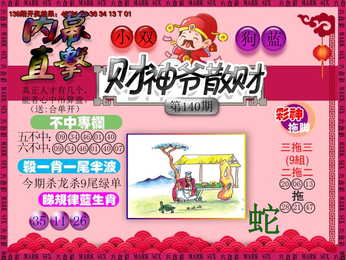 2024140期财神爷散财