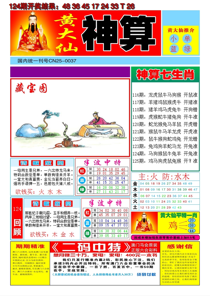 2024125期黄大仙神算A
