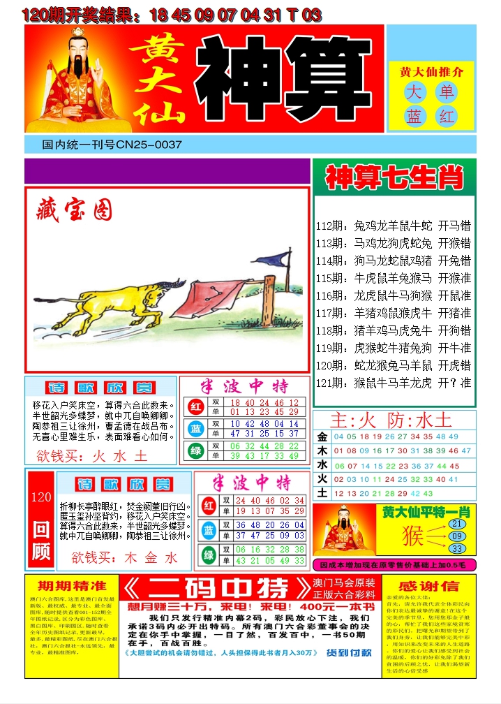 2024121期黄大仙神算A