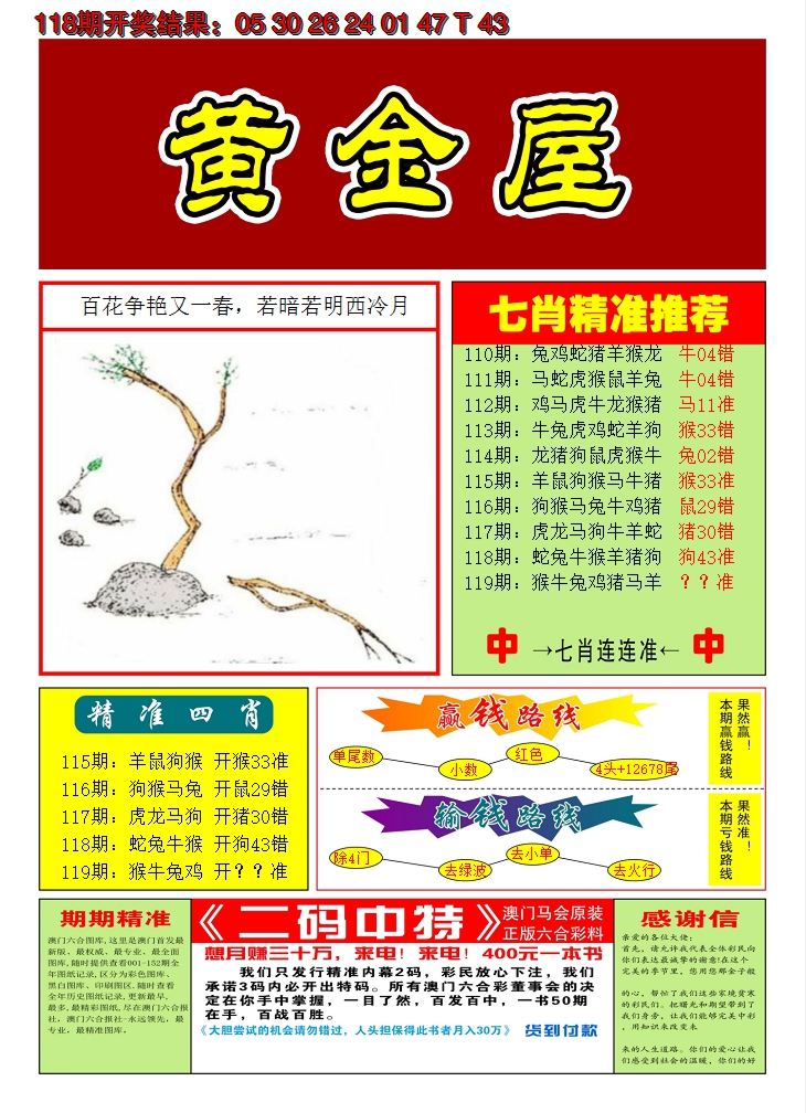 2024119期澳门黄金屋A