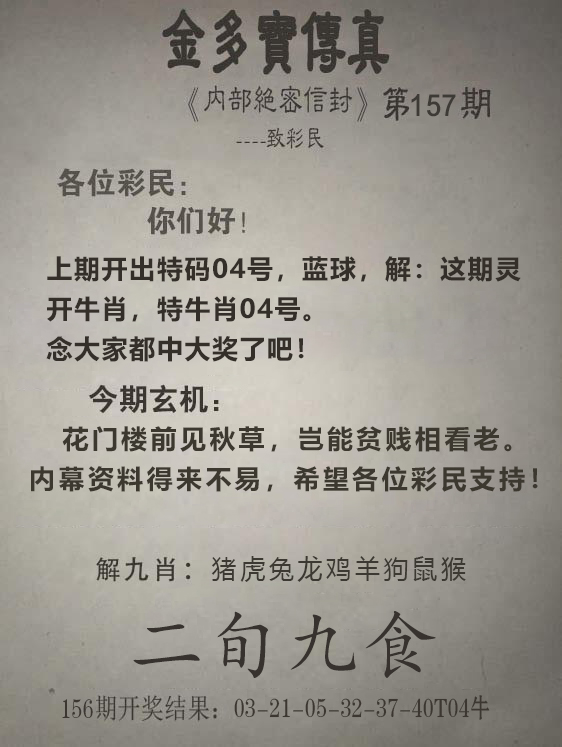 2024157期金多宝传真