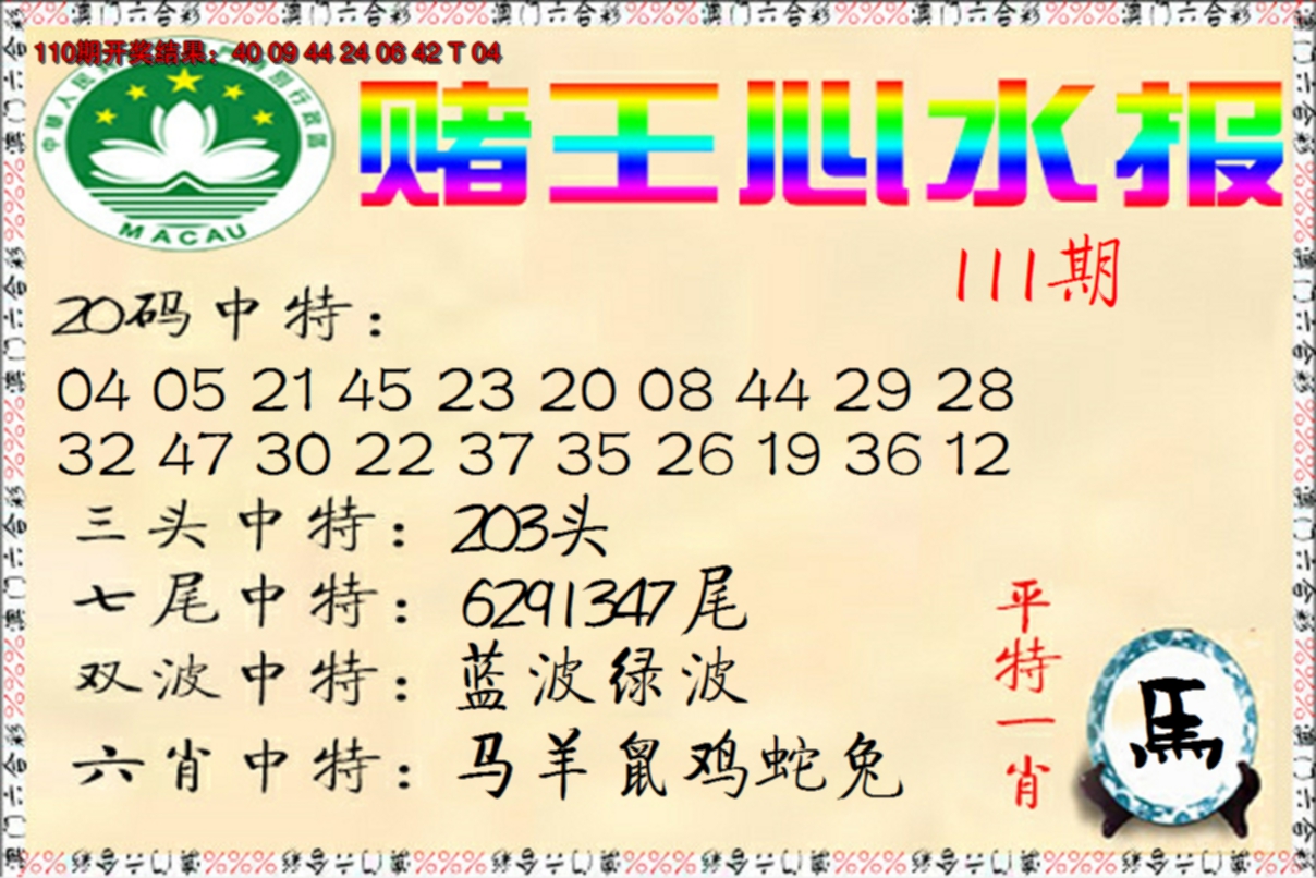 2024111期赌王心水报