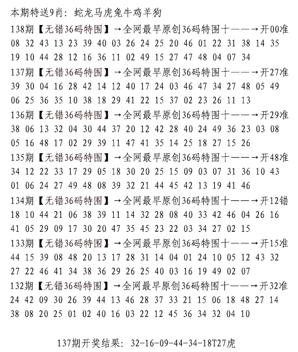 2024138期无错三十六码
