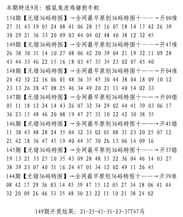 2024150期无错三十六码