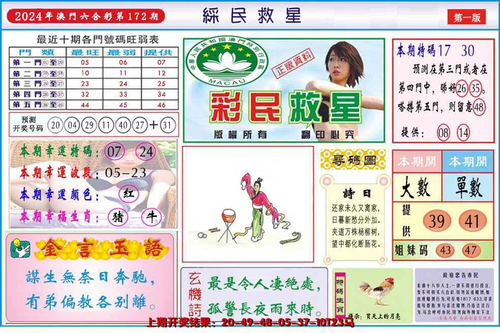 2024172期澳门彩民救星
