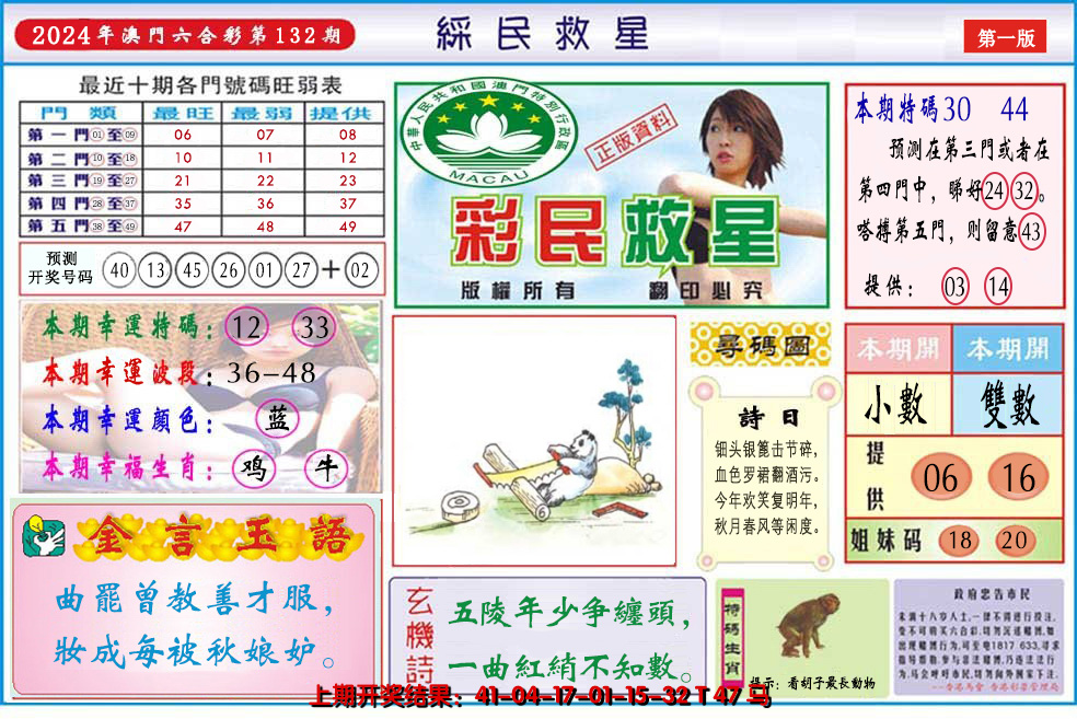 2024132期澳门彩民救星
