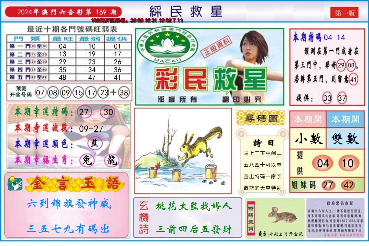 2024169期澳门彩民救星