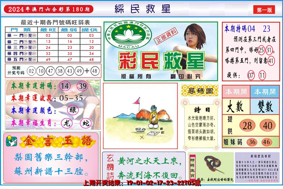 2024180期澳门彩民救星
