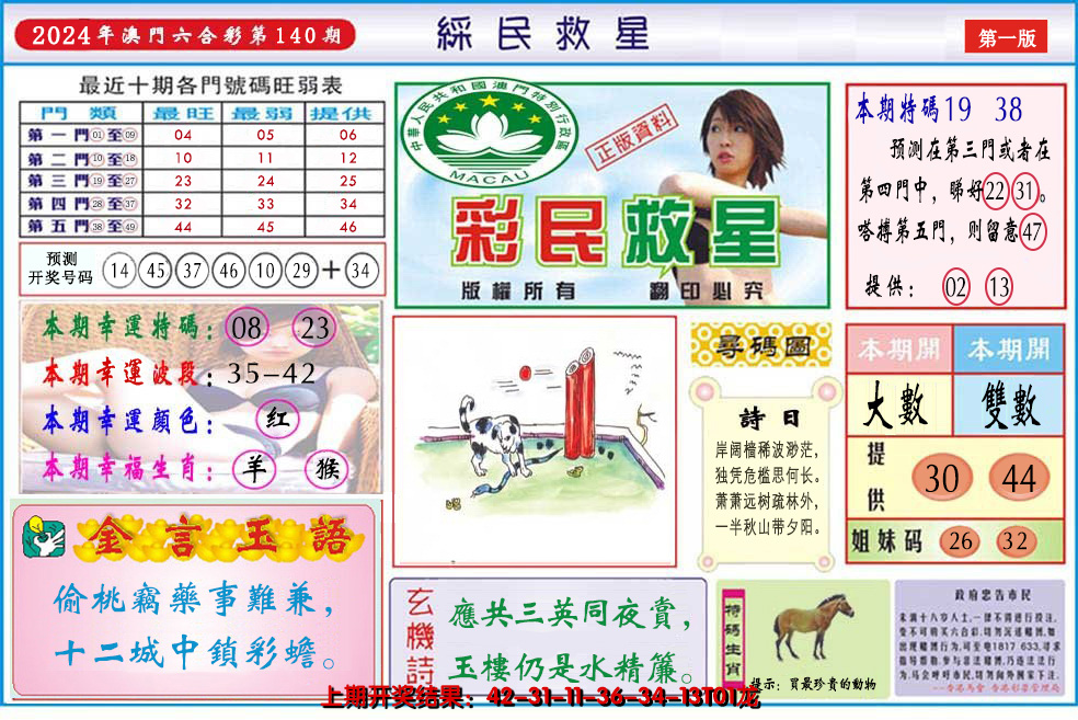 2024140期澳门彩民救星