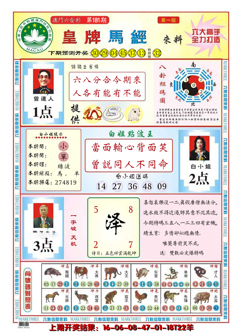 2024181期澳门皇牌马经