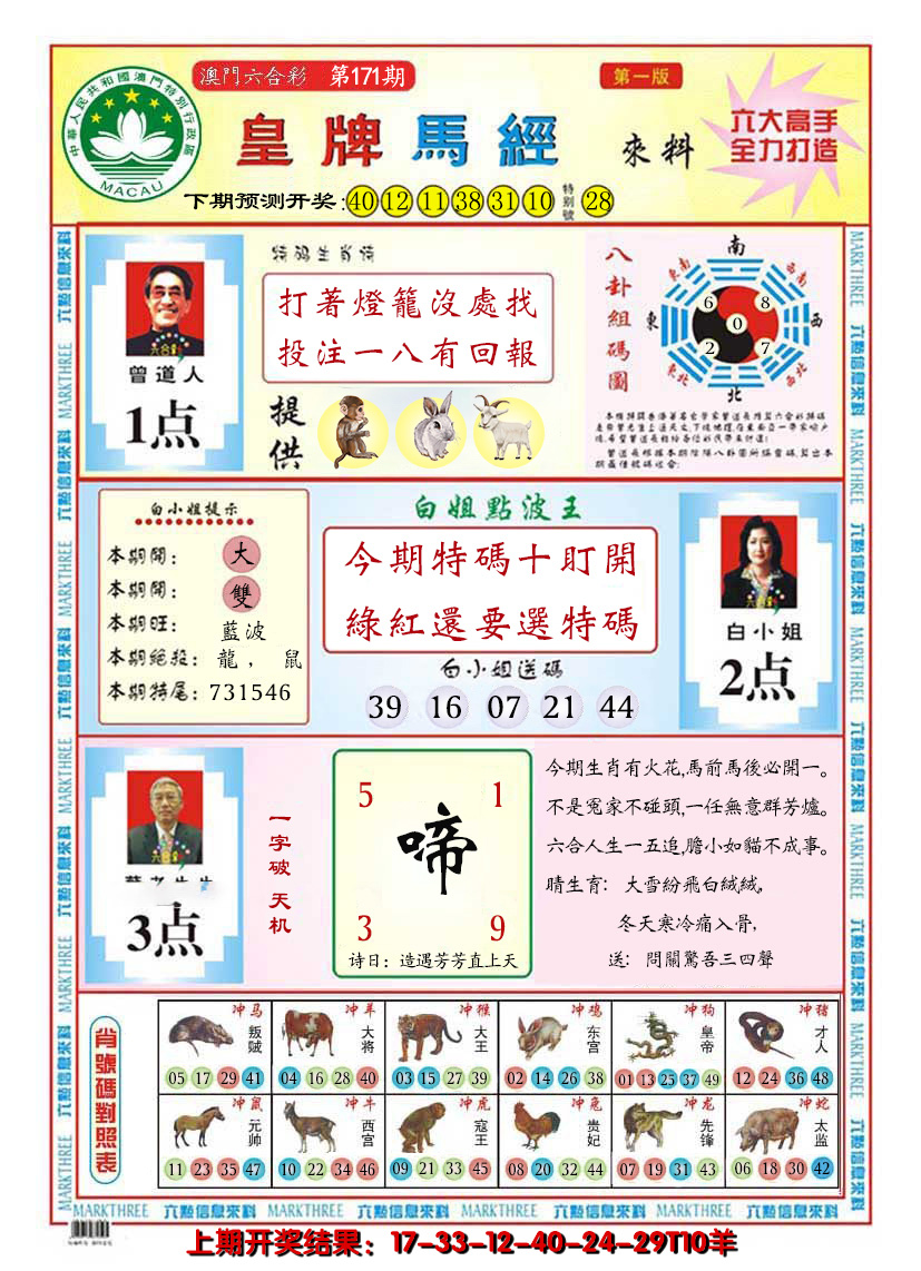 2024171期澳门皇牌马经