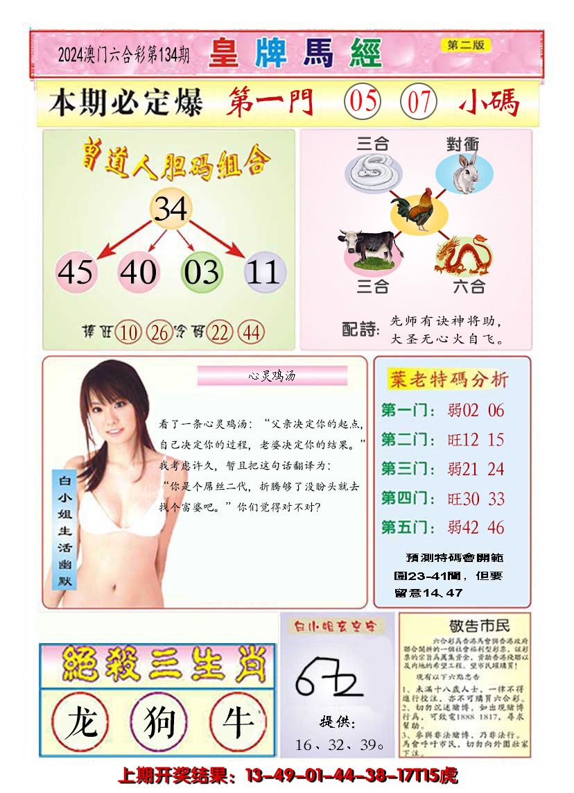 2024134期澳门皇牌马经B