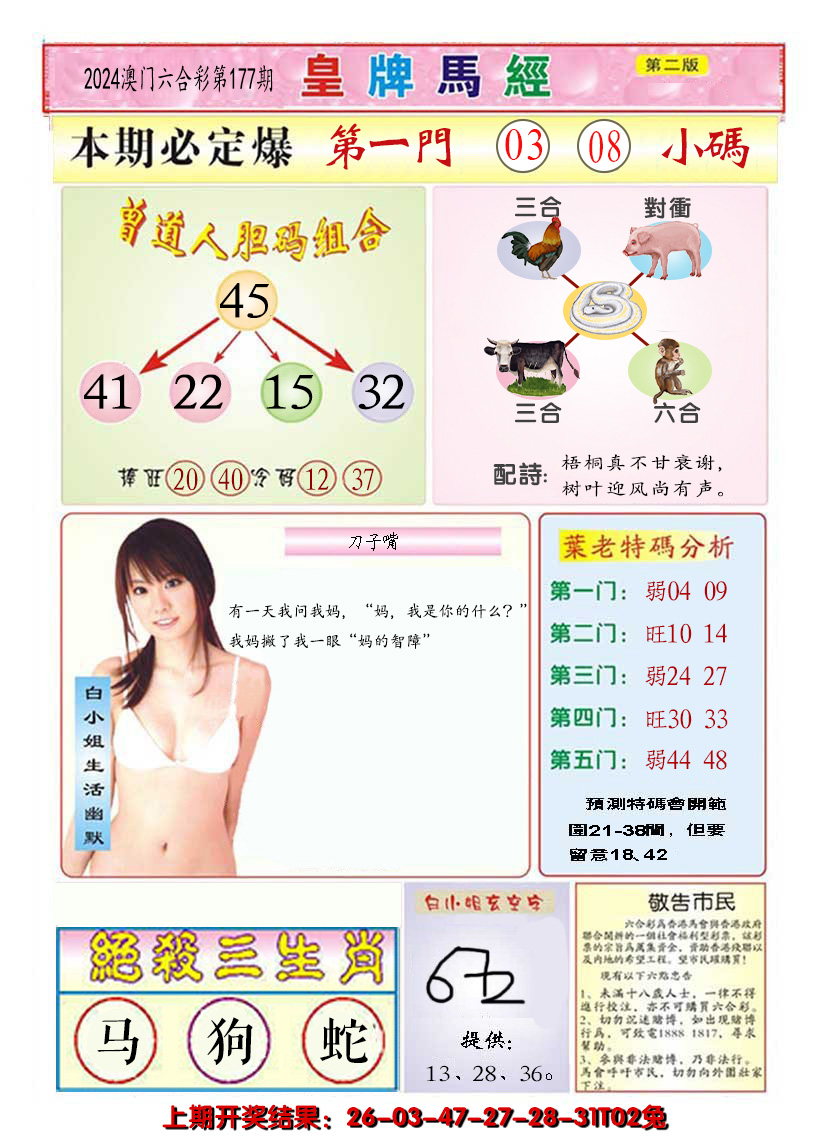 2024177期澳门皇牌马经B