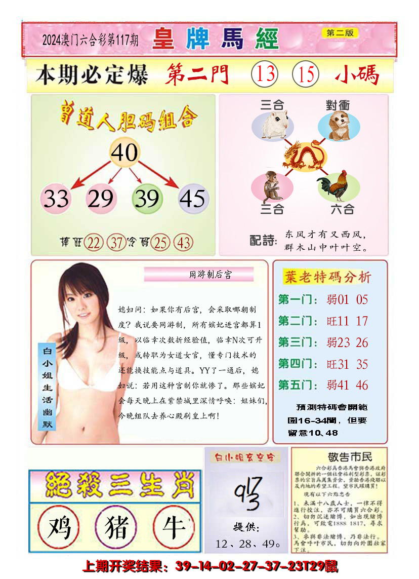 2024117期澳门皇牌马经B