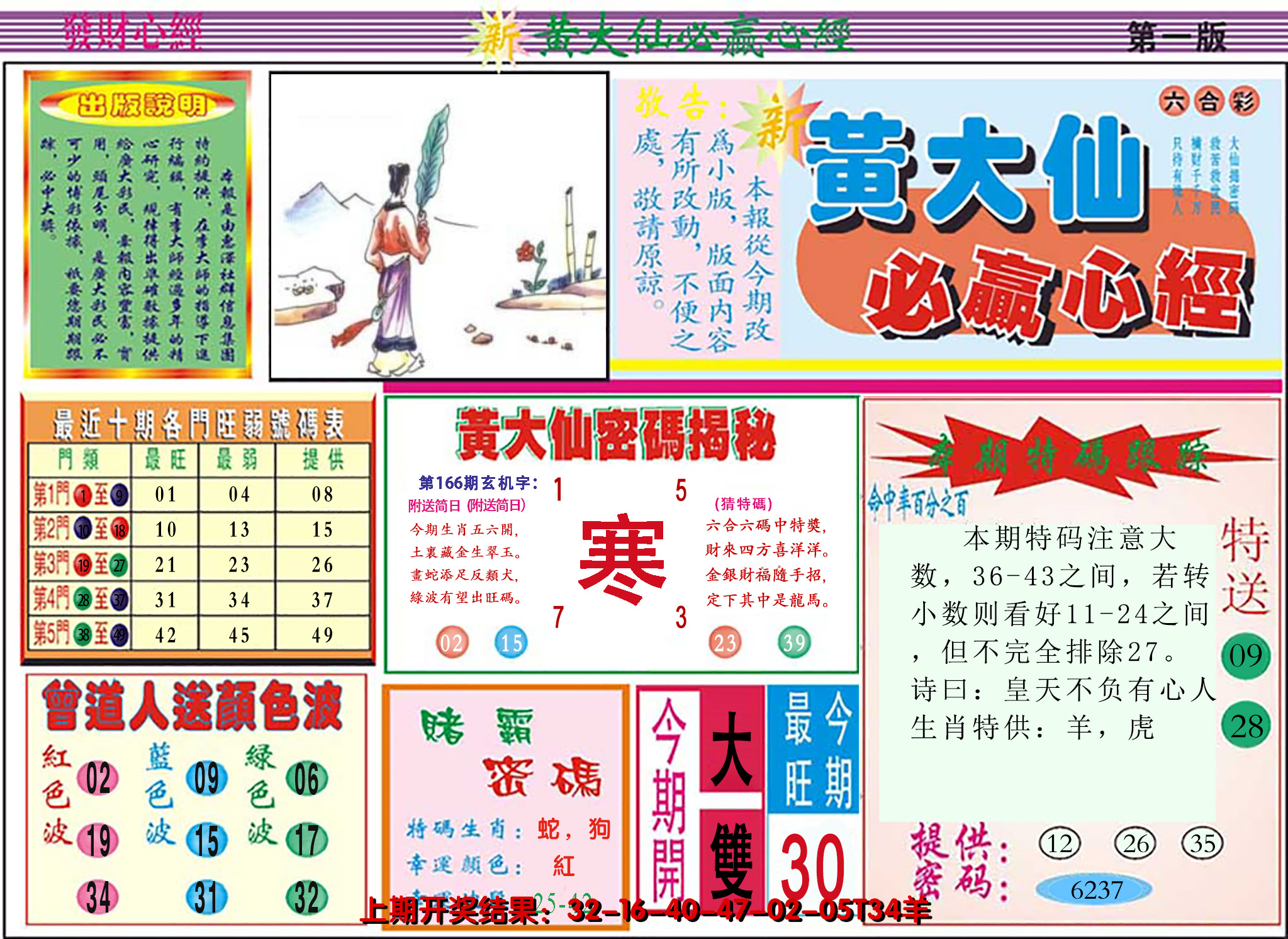 2024166期澳门黄大仙必赢心经