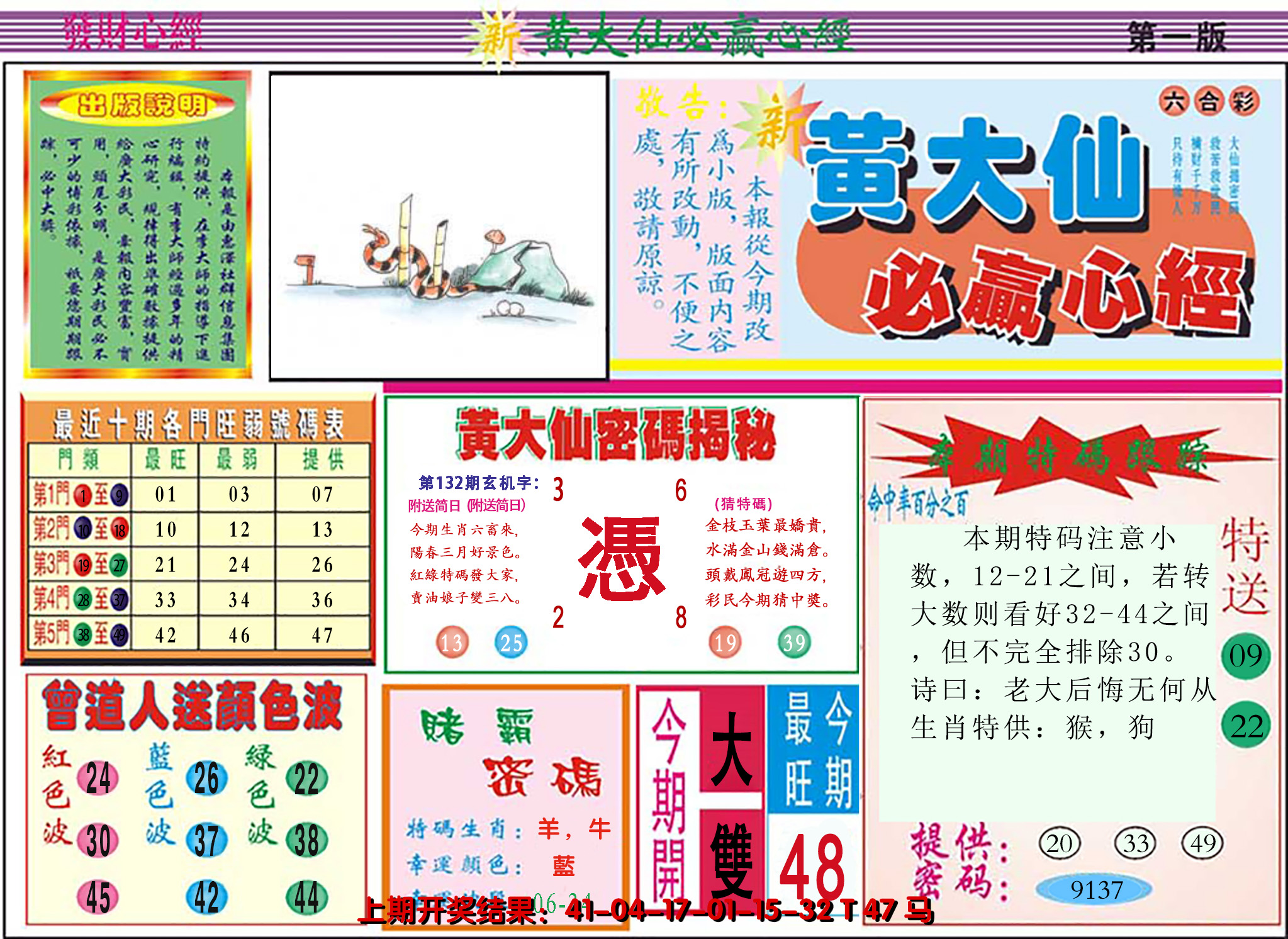 2024132期澳门黄大仙必赢心经