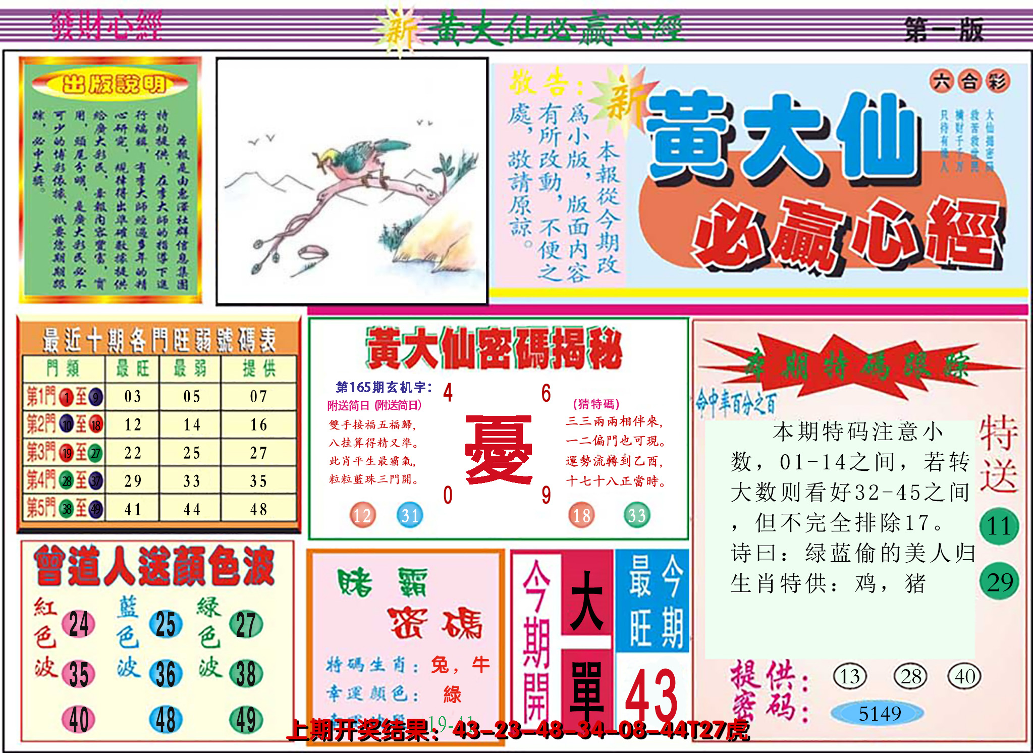 2024165期澳门黄大仙必赢心经