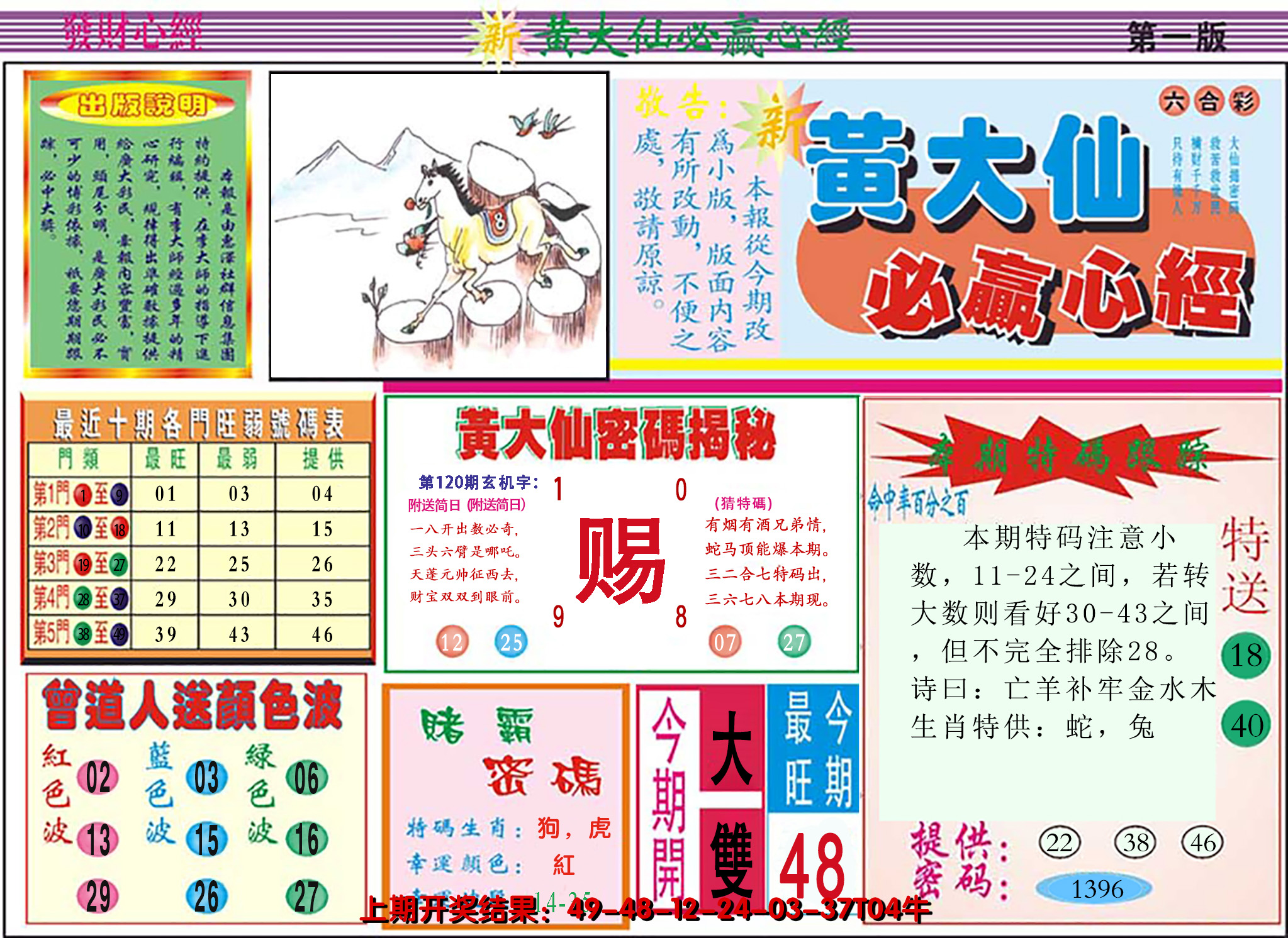 2024120期澳门黄大仙必赢心经