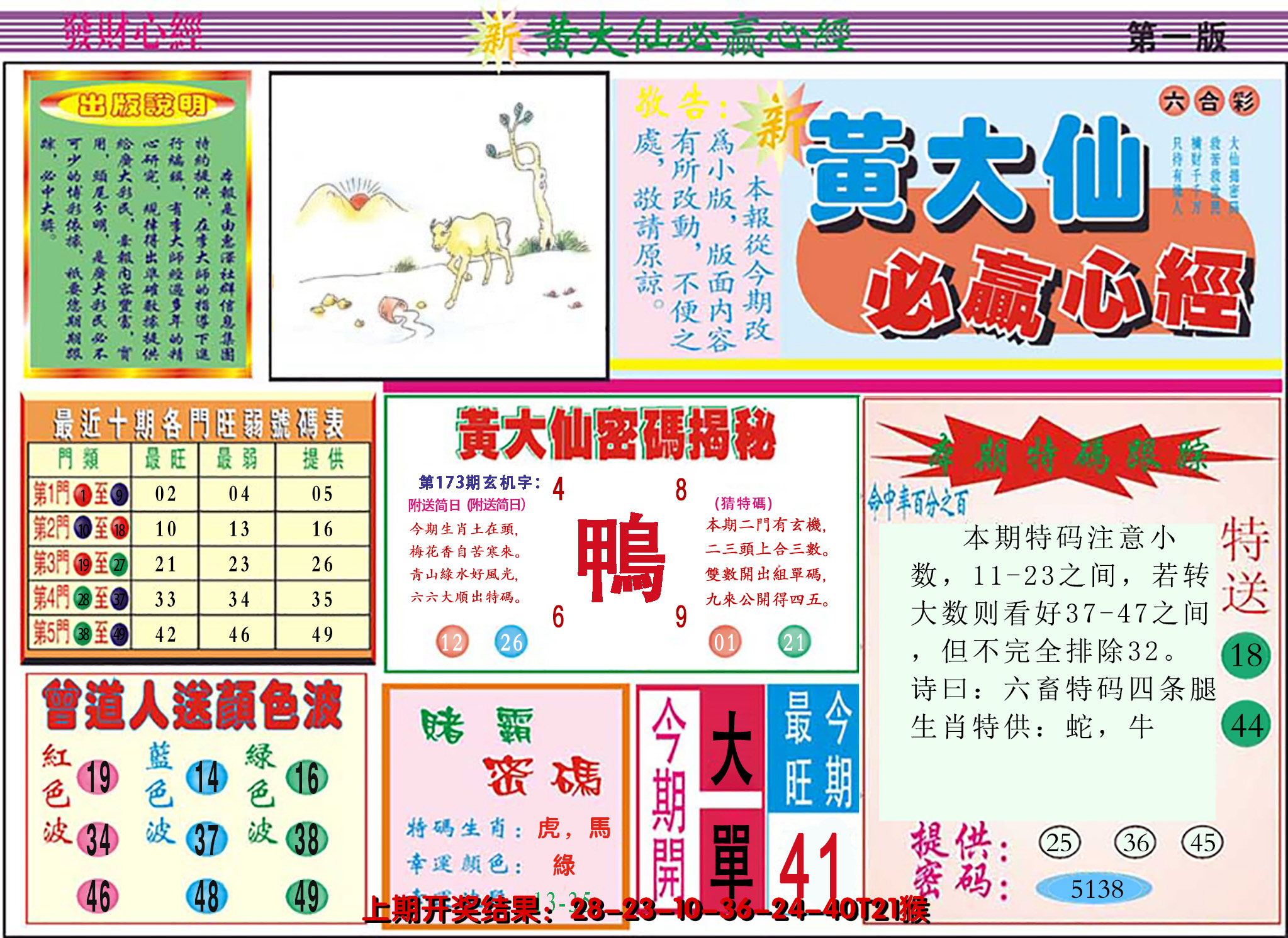 2024173期澳门黄大仙必赢心经