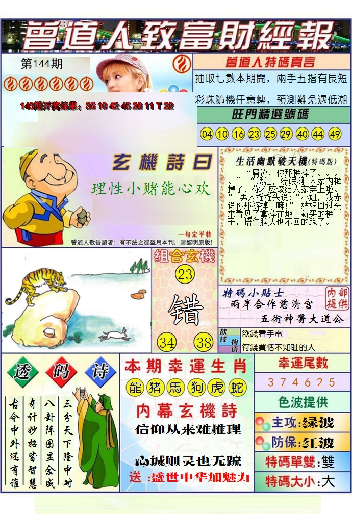 2024144期澳门曾道人致富财经报
