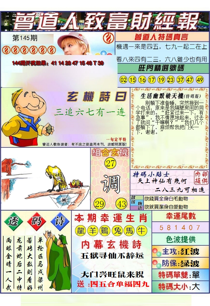 2024145期澳门曾道人致富财经报