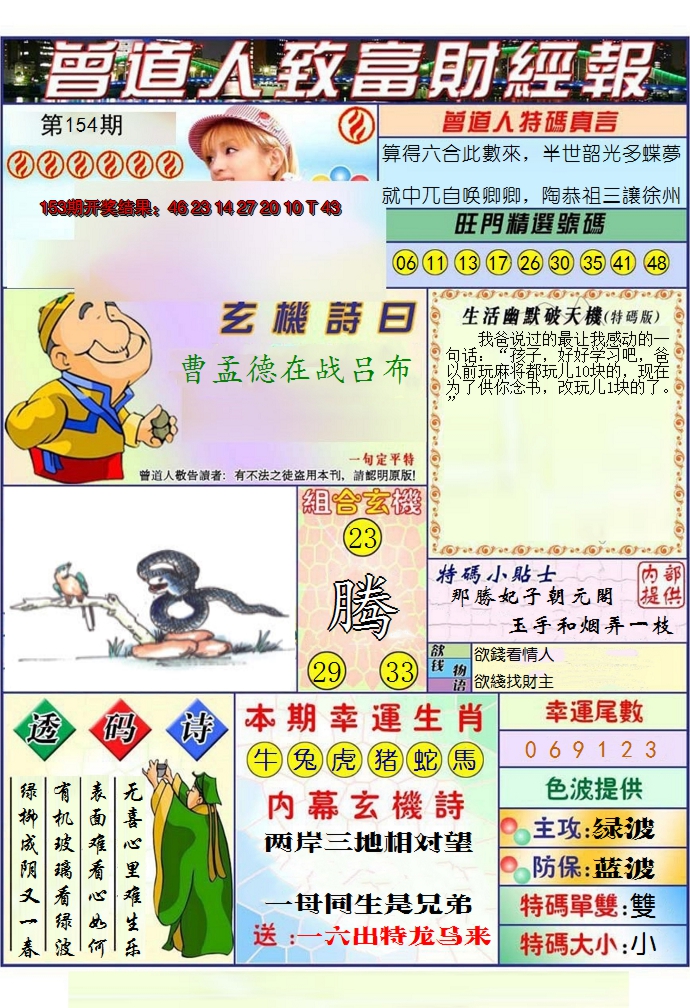 2024154期澳门曾道人致富财经报