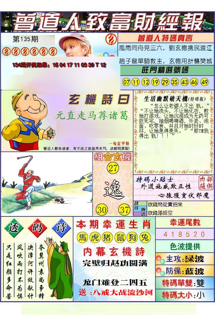 2024135期澳门曾道人致富财经报