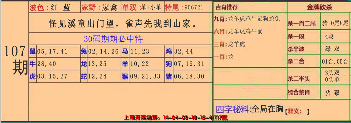 2024107期30码中特