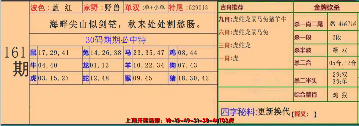 2024161期30码中特