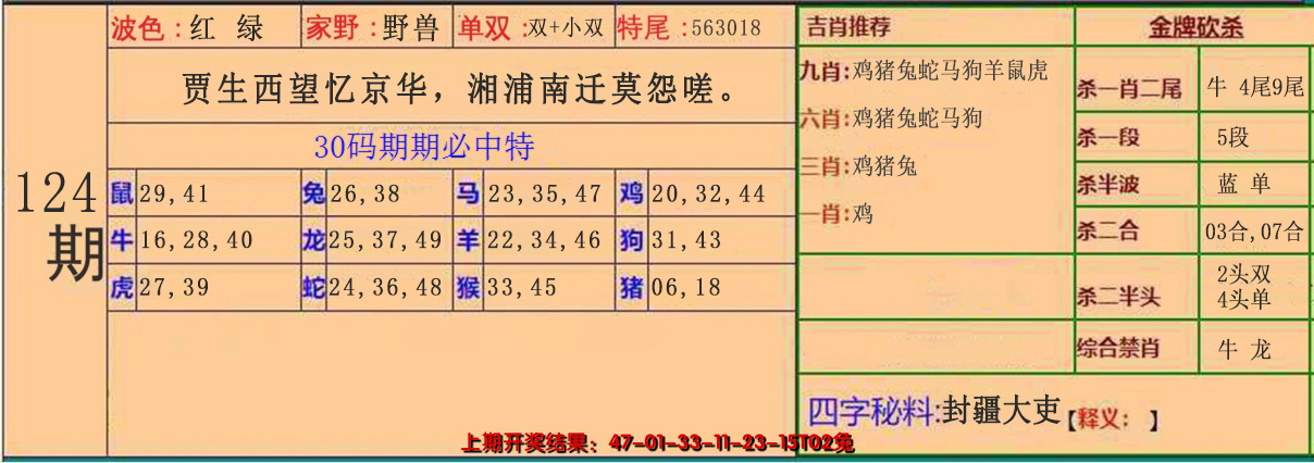 2024124期30码中特