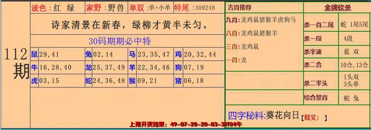 2024112期30码中特