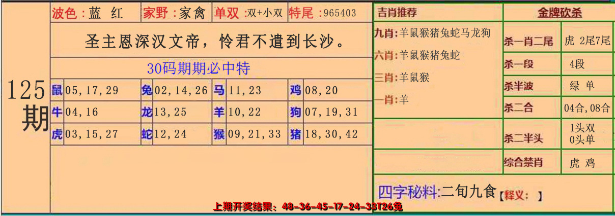 2024125期30码中特