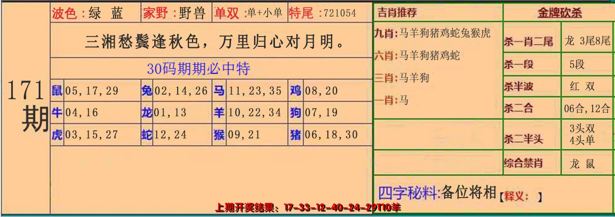 2024171期30码中特