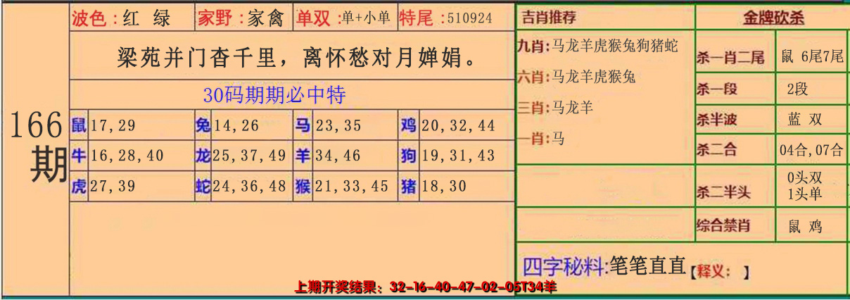 2024166期30码中特