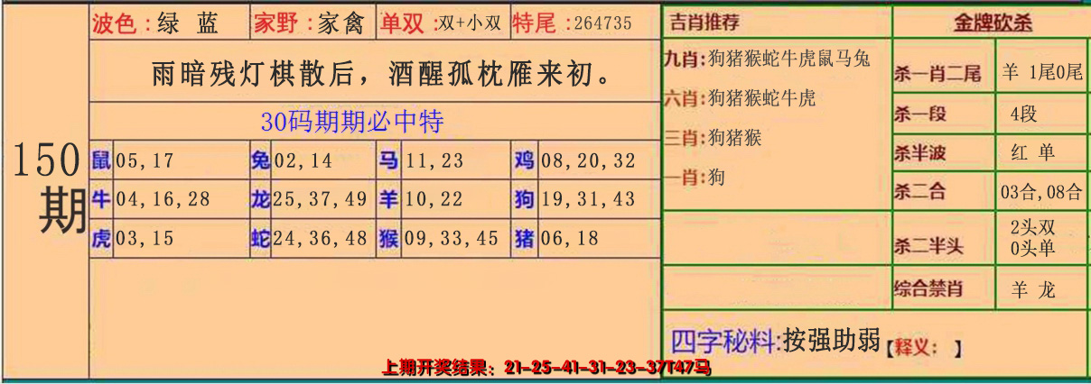 2024150期30码中特