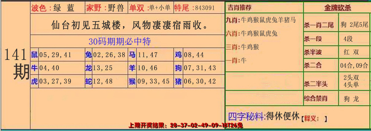2024141期30码中特